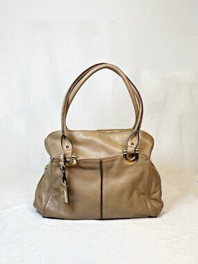 B Makowsky Large Taupe Tan Leather Satchel Handbag